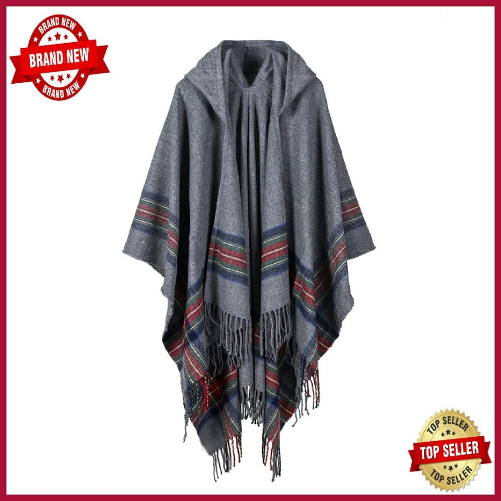 Oversized Hooded Poncho Cape Shawl 100% Acrylic Cozy Blanket Wrap